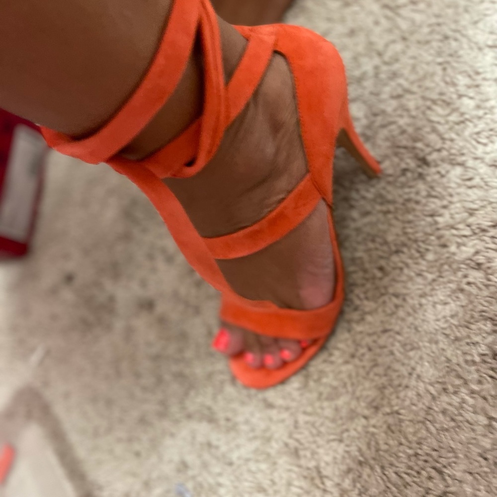 Butter suede coral ankle wrap heels